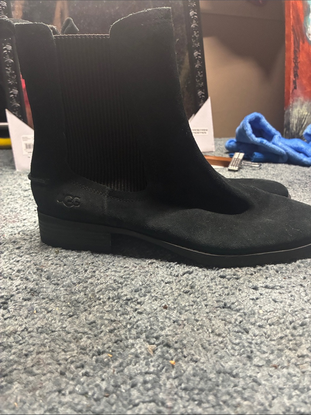 UGG Black Suede Chelsea Ankle Boots with Elastic Panels